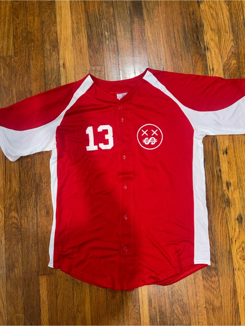 New Red and White Baseball Jersey with Number 13